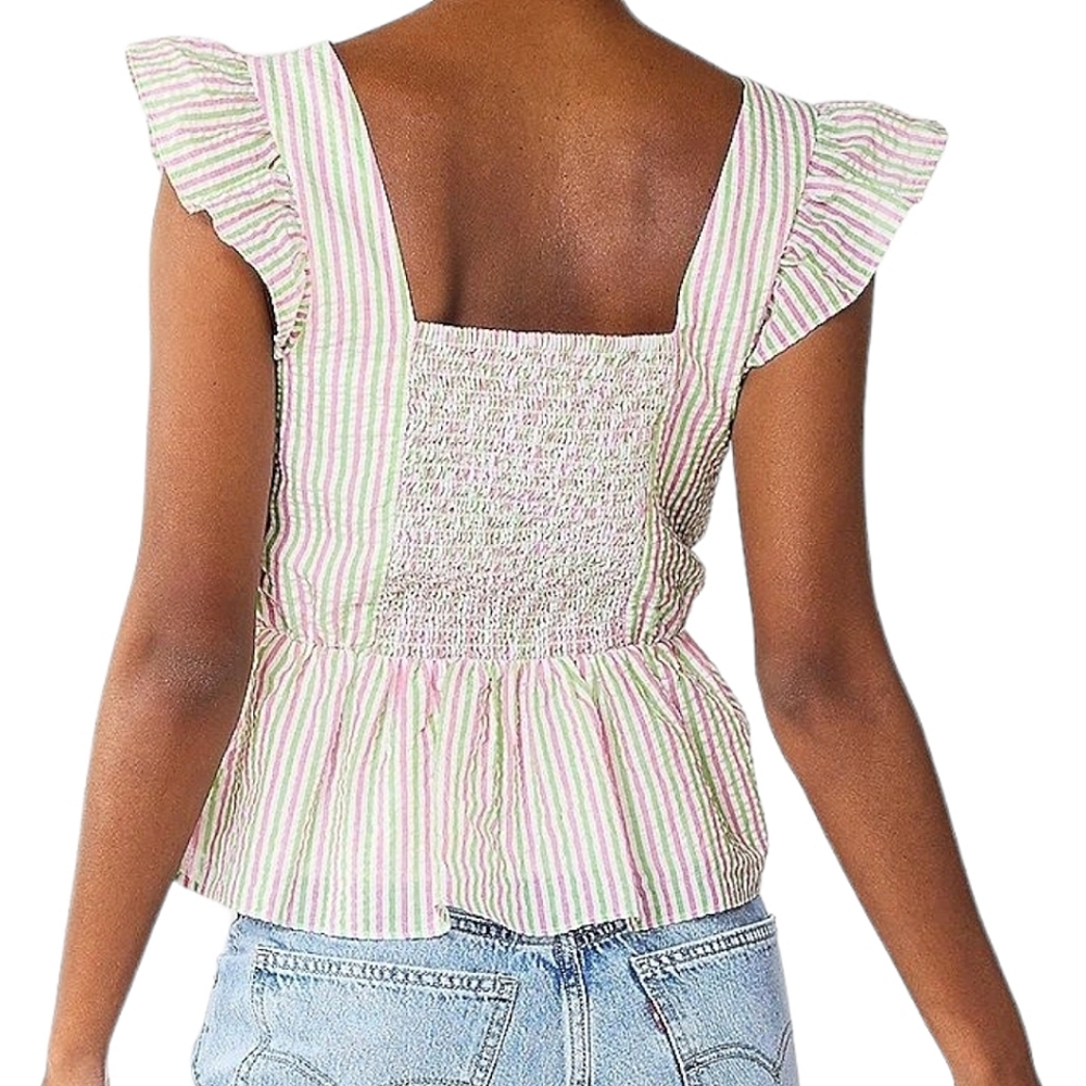 Draper James Flutter Sleeve White Green Pink Striped V-Neck Peplum Top NEW XL - Picture 3 of 16